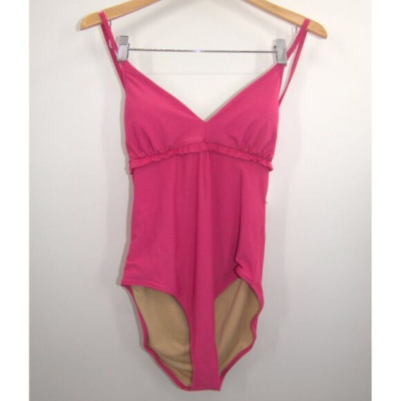 NWT Old Navy Ruffle V-Neck Raspberry Tart One Piece One-Piece Swimsuit Size M - Picture 1 of 7
